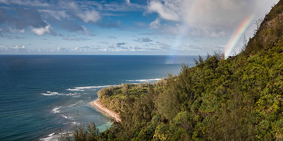 Rainbow over Ke'e Beach from the Kalalau Trail by Christian Del